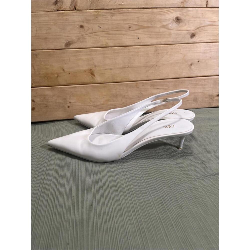 ZARA White Patent Leather 2” Slingback Kitten Heels Pointed Closed Toe Sz 41 10 - Picture 3 of 8